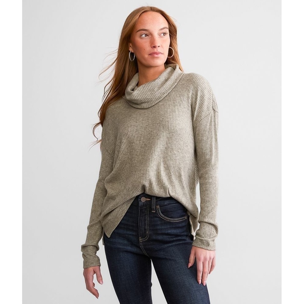 White Crow Beige Cowl Neck Knit Pullover Sweater Keyhole Back Women's S‎ #1146
